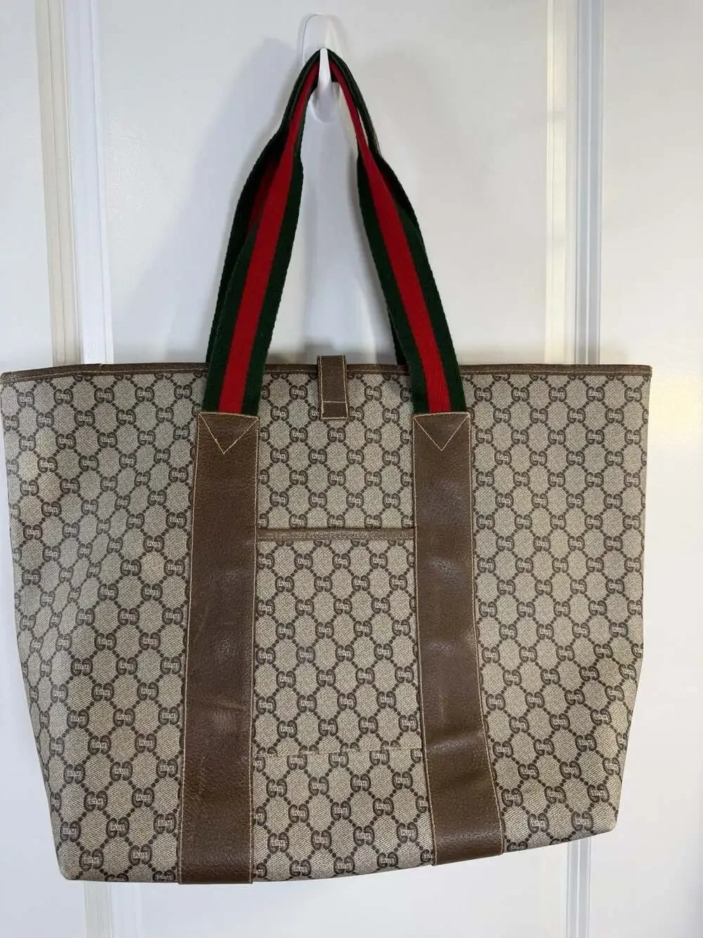 Authentic Vintage Gucci Plus GG Monogram Sherry Line Web Tote Bag
